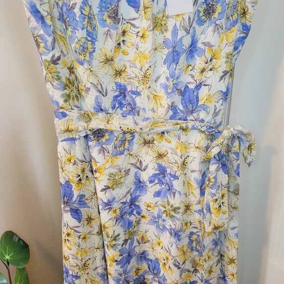 NWT R & K Blue Watercolor Floral Sleeveless Spring/Summer Dress, Size 16 - Picture 6 of 11